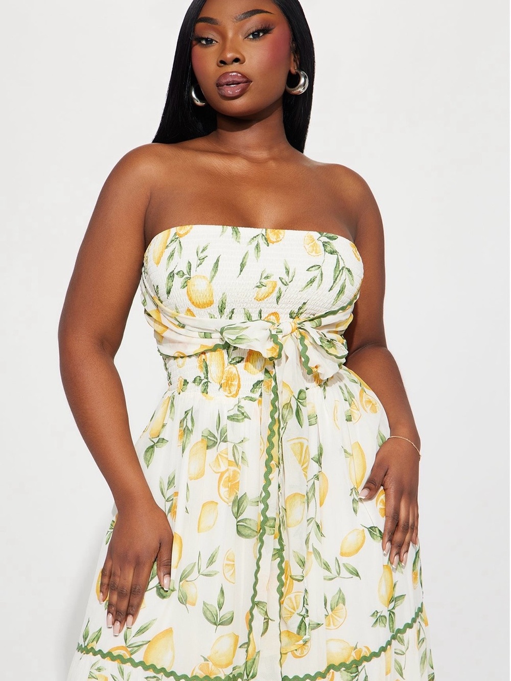 Fashion Nova White Lemon Print Strapless Maxi Dress - Picture 5 of 6